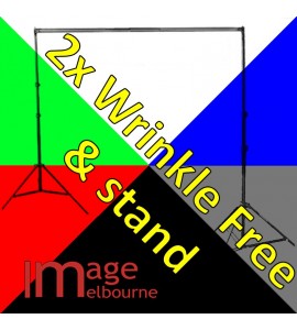 3m wide Backdrop Stand, two 3x6m Wrinkle Free Polyester Backgrounds + clamp kit