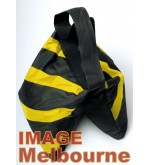 Sandbag 8kg capacity heavy duty with clips, Yellow stripes