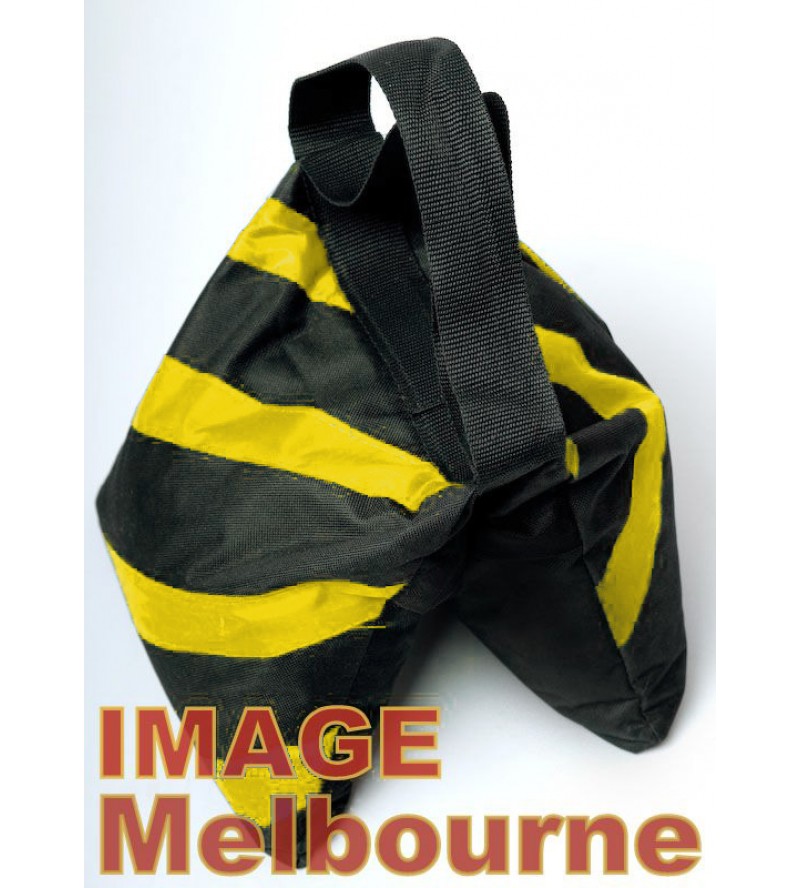 Sandbag 8kg capacity heavy duty with clips, Yellow stripes