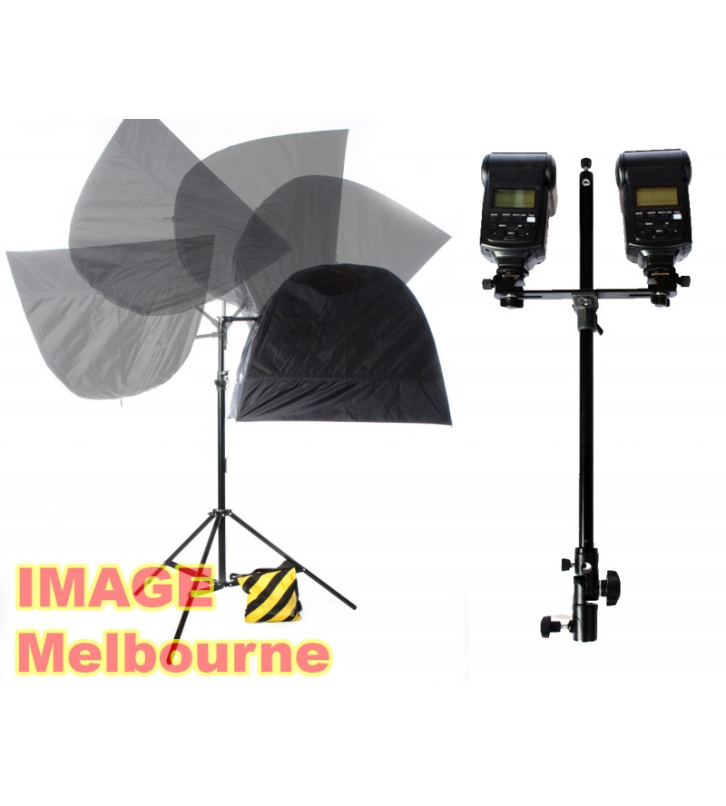 Speedyarm dual flash boom tilt for strobists & speedlights, Visico2 or AD200 with Umbrellas, Apollo, Softlighter, Speedybox