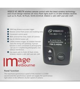 Visico VC-801TX 2.4GHZ radio transmitter with power control for LED lights & flashes