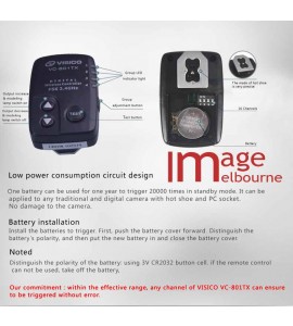 Visico VC-801TX 2.4GHZ radio transmitter with power control for LED lights & flashes