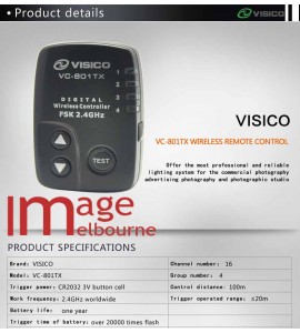 Visico VC-801TX 2.4GHZ radio transmitter with power control for LED lights & flashes