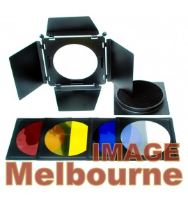 Large Barndoor, 4 colour gels & honeycomb for studio lights