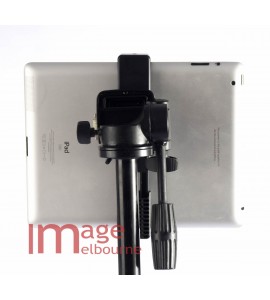 iPad tablet holder clamp with 1/4" threads for tripod mounting