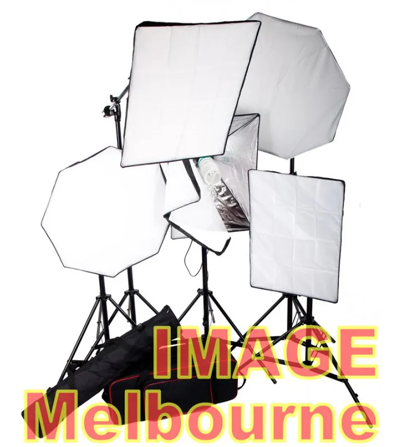 7500W equivalent LED remote control 5 softbox kit + boom - cool, daylight white and warm for high key & chromakey