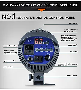 VC-500HH HSS TTL 500WS flash : LED model lamp, 2.4GHz trigger, Bowens mount